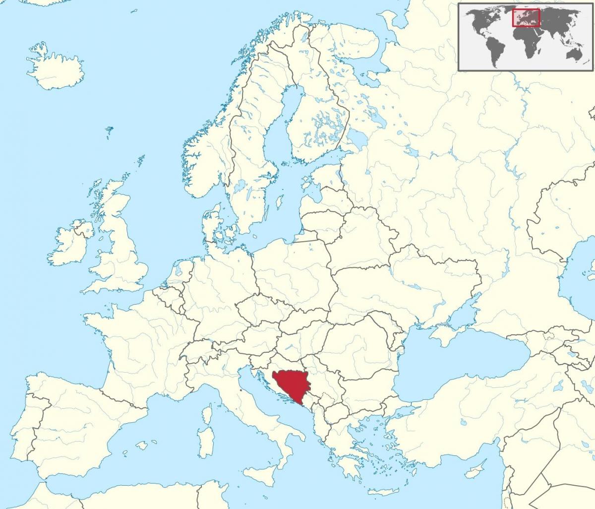 Bosnië op een kaart van europa