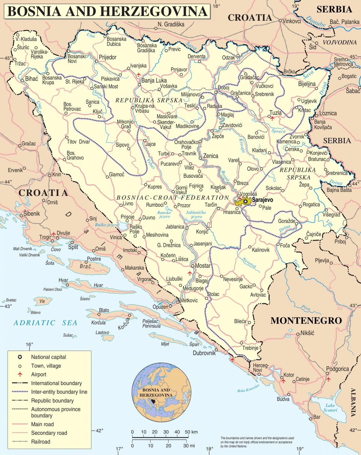kaart van Bosnië