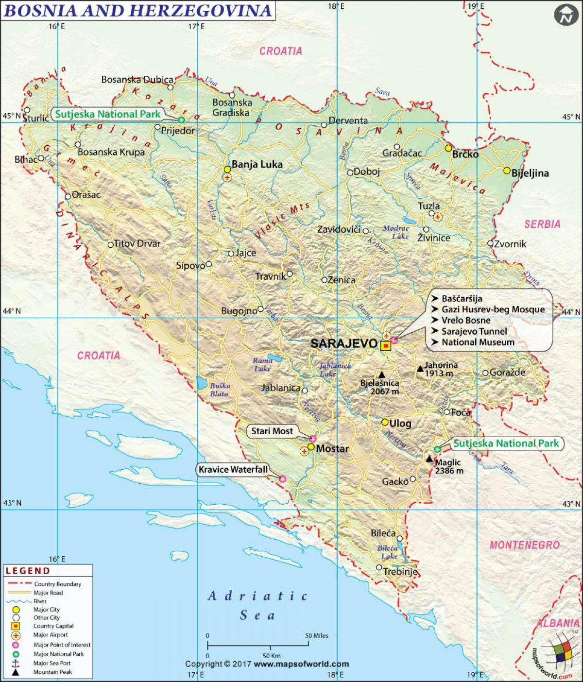 Kaart van Bosnië land