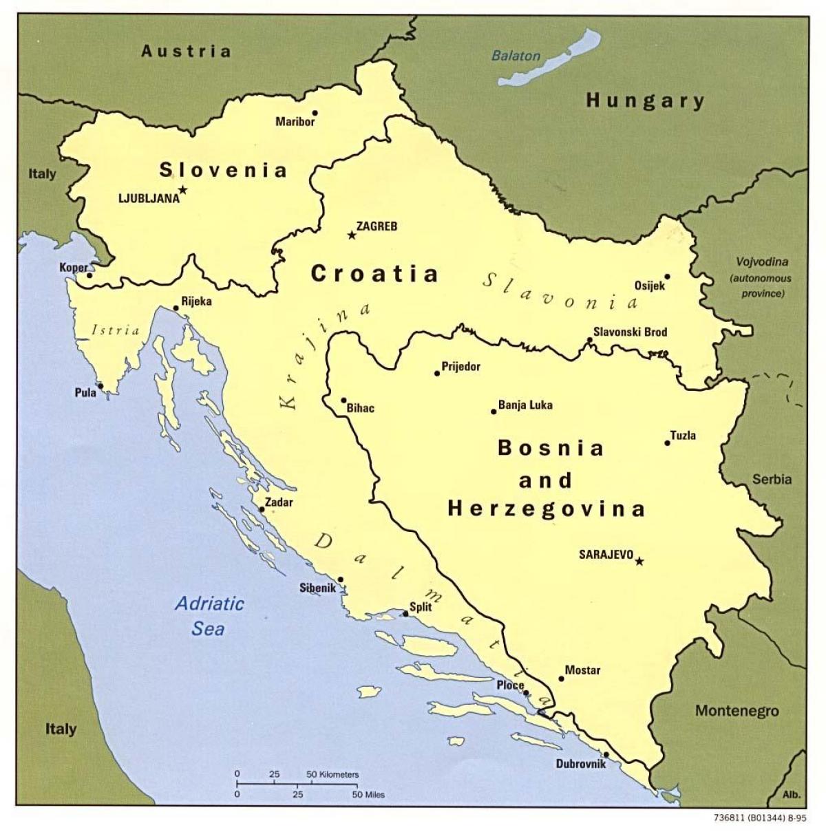 kaart van Bosnië en Herzegovina en de omliggende landen