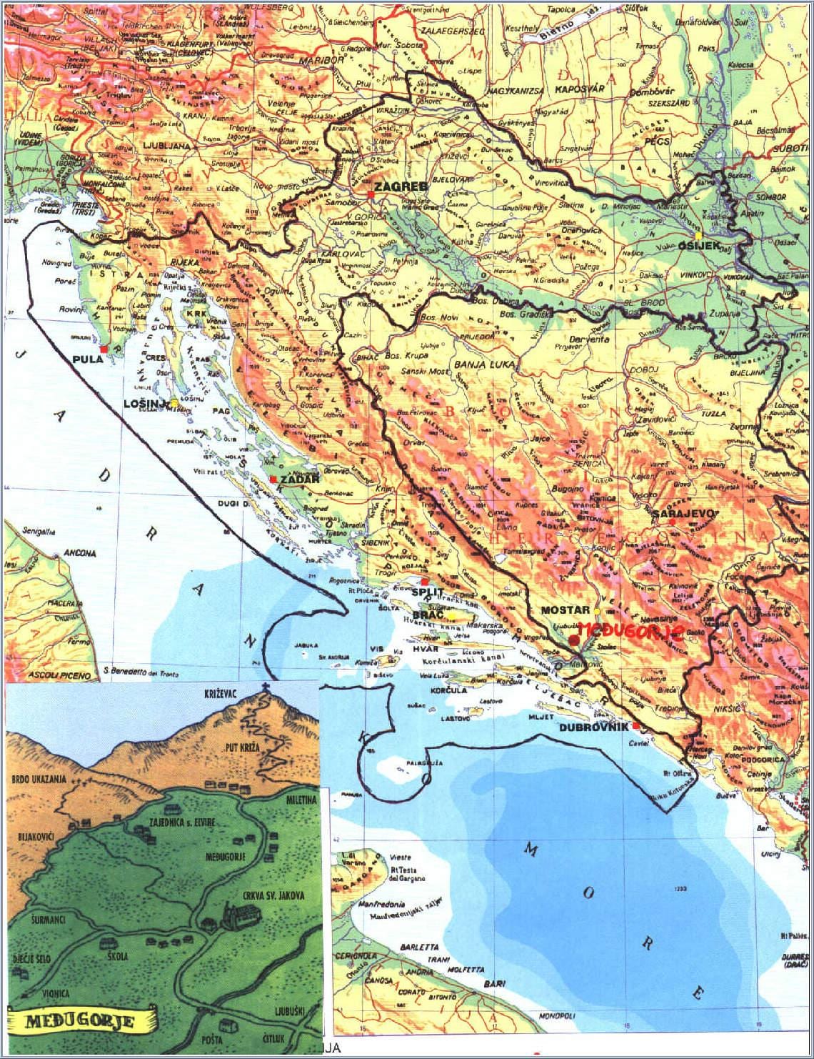 kaart van medjugorje in Bosnië-Herzegovina